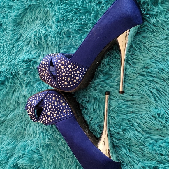 Deb Royal Blue Satin Peep Toe Heels Size 8.5 - Picture 5 of 9